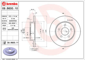 Product of Brembo 08B60011C02 Solid 1 Piece Brake Rotor 