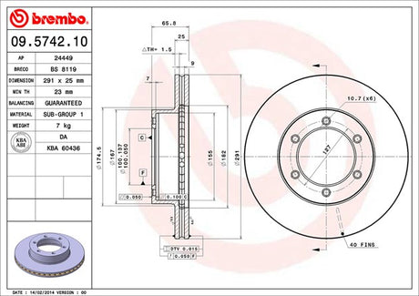 Product of Brembo 09574210C02 Vented 1 Piece Brake Rotor 