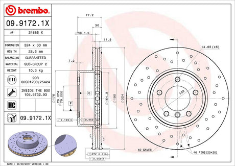 Product of Brembo 0991721XC02 Xtra Vented Cross Drilled 1 Piece Brake Rotor 