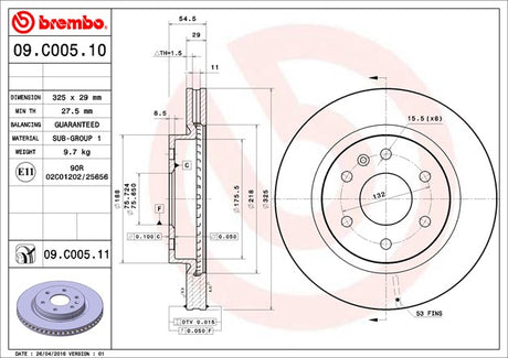 Product of Brembo 09C00511C02 Vented 1 Piece Brake Rotor 