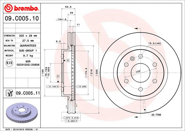 Product of Brembo 09C00511C02 Vented 1 Piece Brake Rotor 