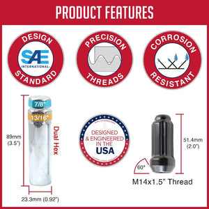 Product of Coyote Wheel Accessories 63K848BLK 60 Degree Conical 14x1.5 Lug Nut 