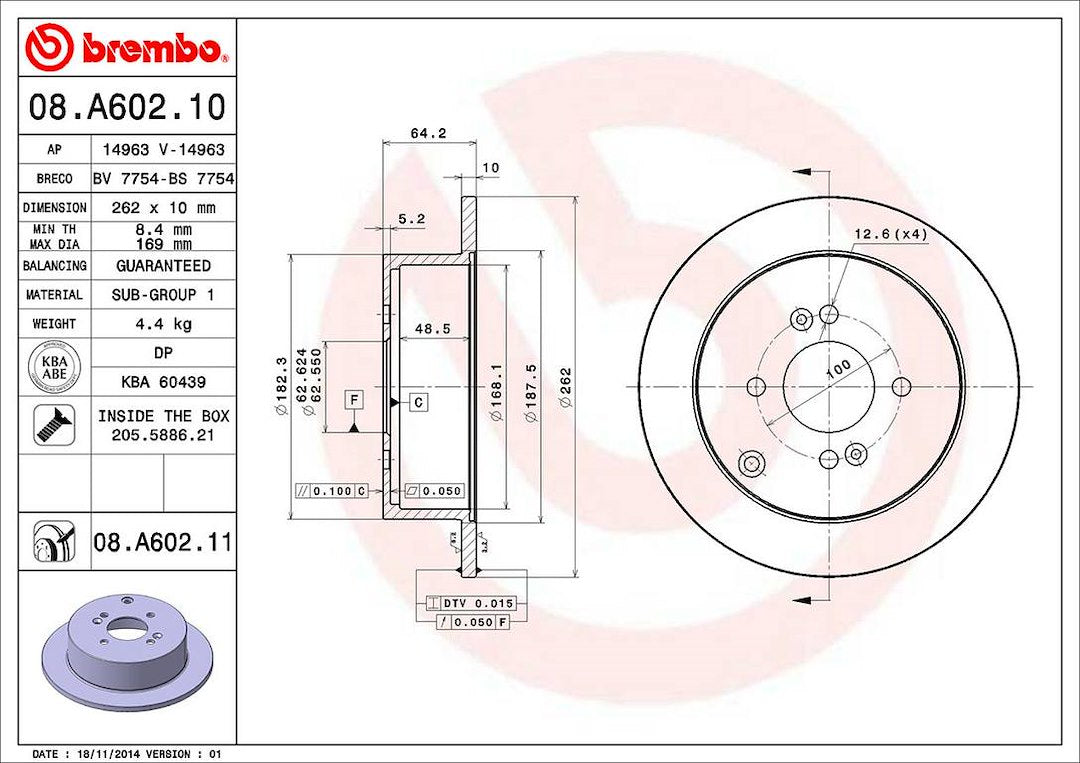 Product of Brembo 08A60211C02 Solid 1 Piece Brake Rotor 