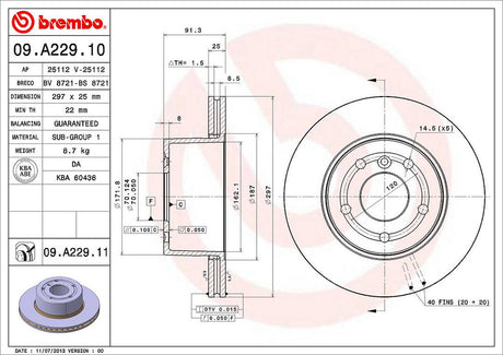 Product of Brembo 09A22911C02 Vented 1 Piece Brake Rotor 