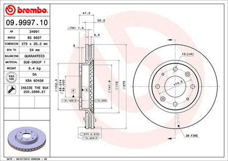 Product of Brembo 09999710C02 Vented 1 Piece Brake Rotor 