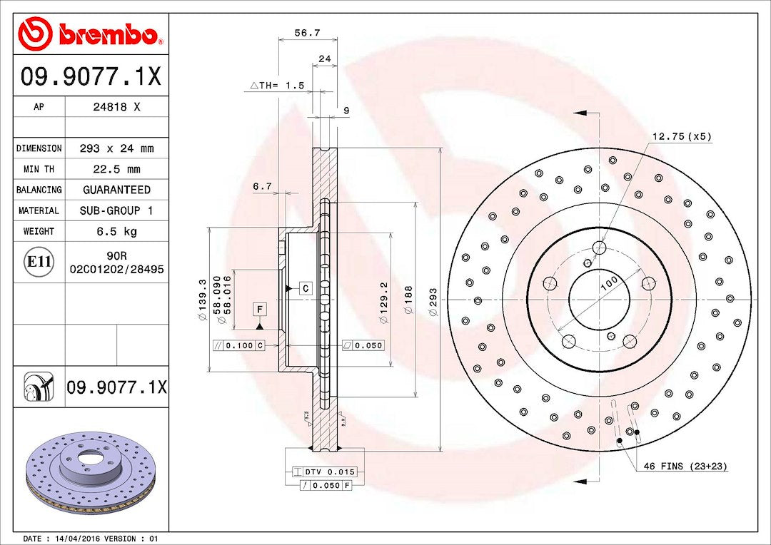 Product of Brembo 0990771XC02 Xtra Vented Cross Drilled 1 Piece Brake Rotor 