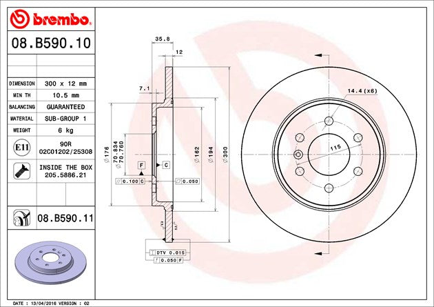 Product of Brembo 08B59011C02 Solid 1 Piece Brake Rotor 