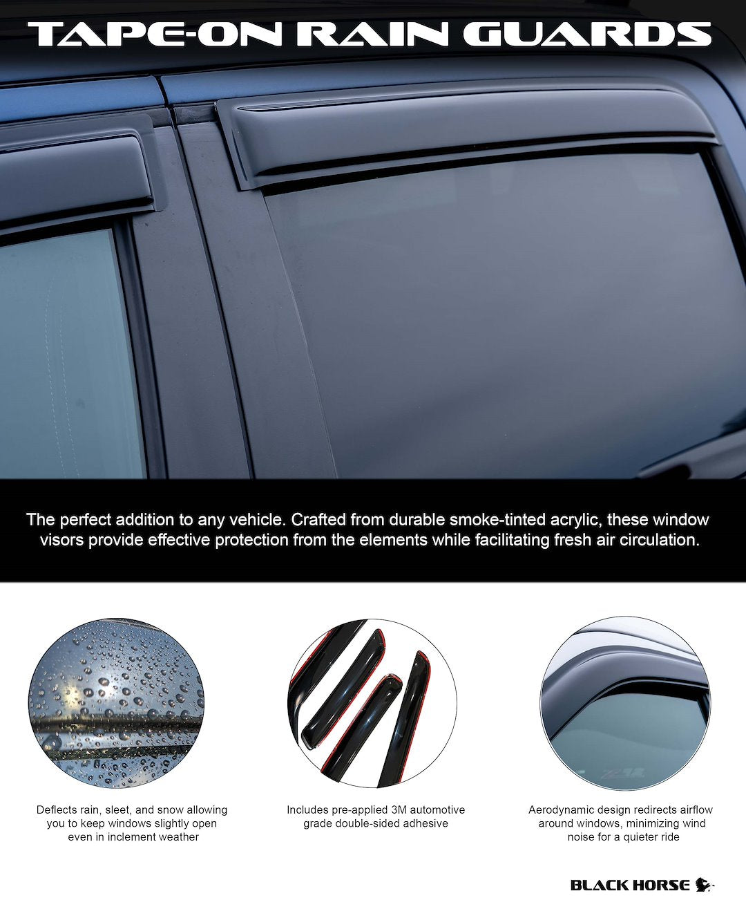 Product of Black Horse Offroad 144706 Outside Channel Rainguard 