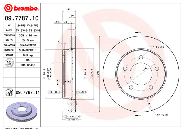 Product of Brembo 09778711C02 Vented 1 Piece Brake Rotor 