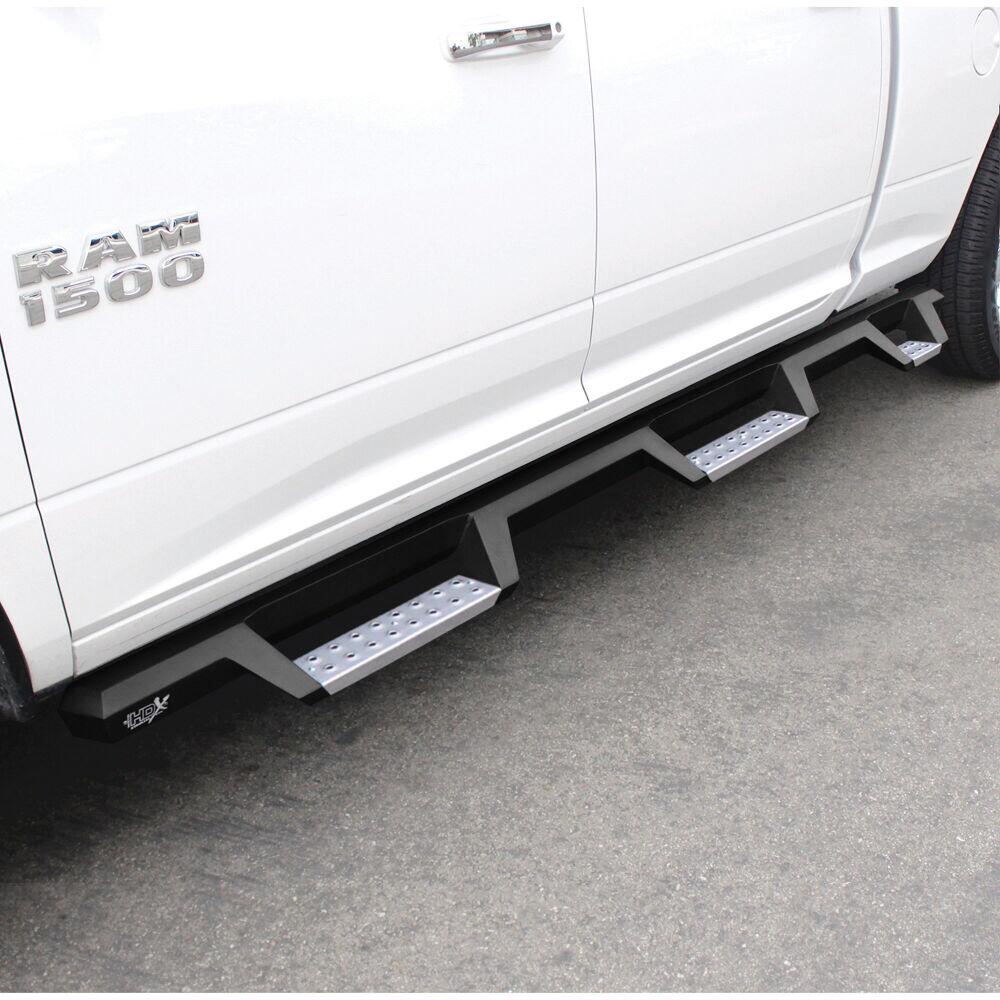 Product of Westin Automotive 56-5343252 Black Powder Coated With Polished Diamond Plate Step Pads On Drop Down Steps Square Nerf Bar - Truck Wheel To Wheel 