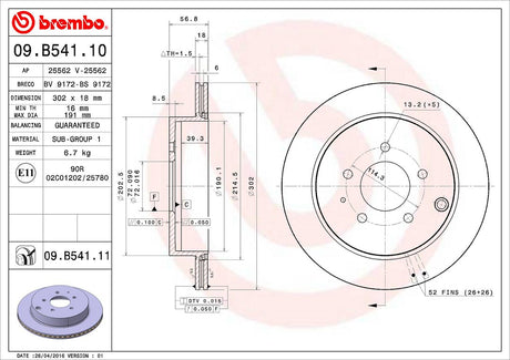Product of Brembo 09B54111C02 Vented 1 Piece Brake Rotor 