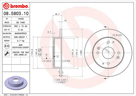 Product of Brembo 08580310C02 Solid 1 Piece Brake Rotor 