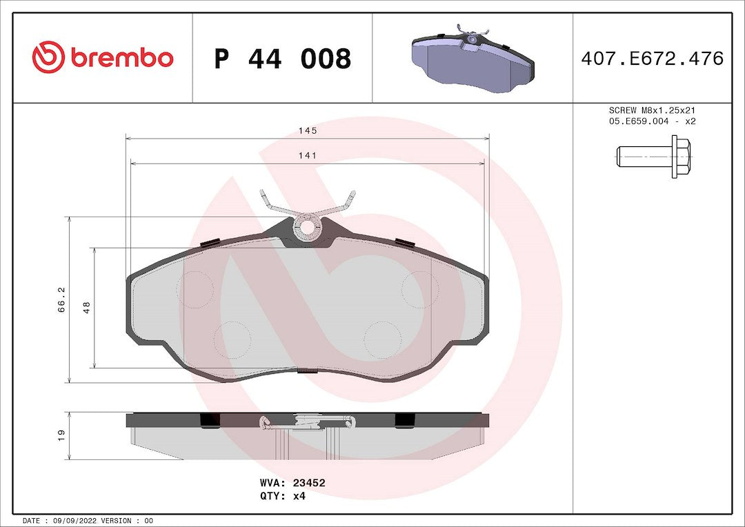 Product of Brembo P44008 Brake Pad - Set Of 4 
