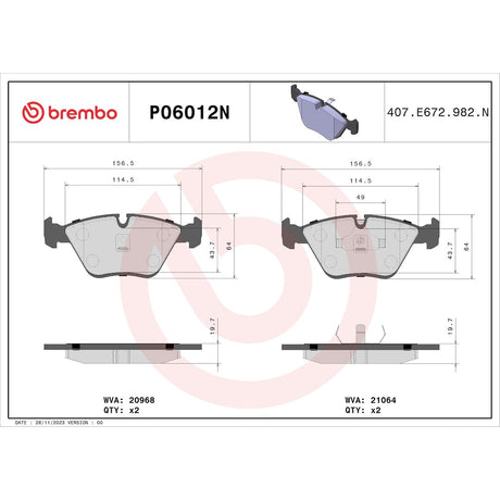 Brembo P06012n Brake Pad||||86||brmp06012n||2008878