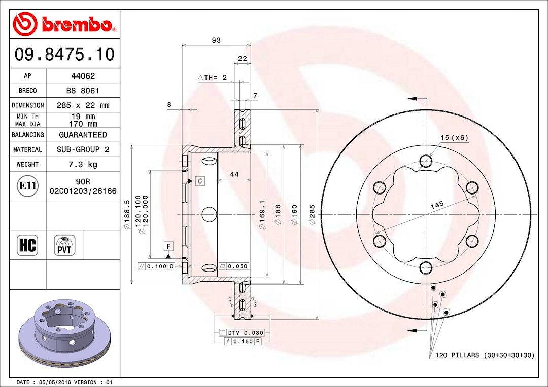 Product of Brembo 09847510C02 Vented 1 Piece Brake Rotor 