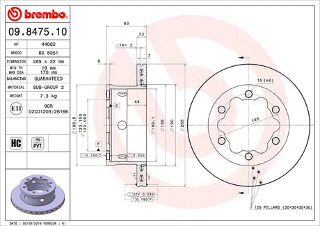 Product of Brembo 09847510C02 Vented 1 Piece Brake Rotor 