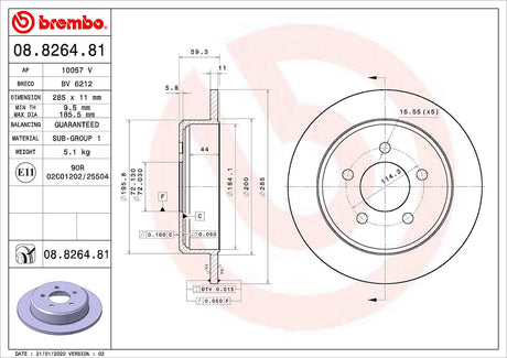 Product of Brembo 08826481C02 Solid 1 Piece Brake Rotor 