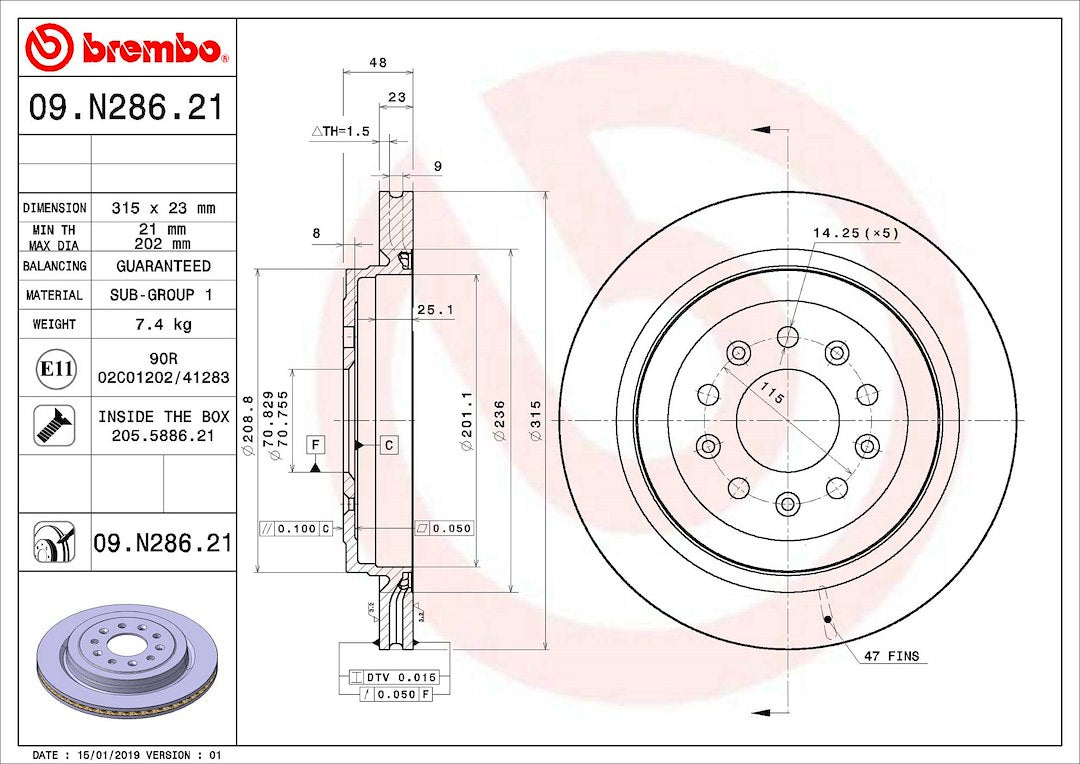 Brembo 09n28621c02 Brake Rotor||||87||brm09n28621||2008837
