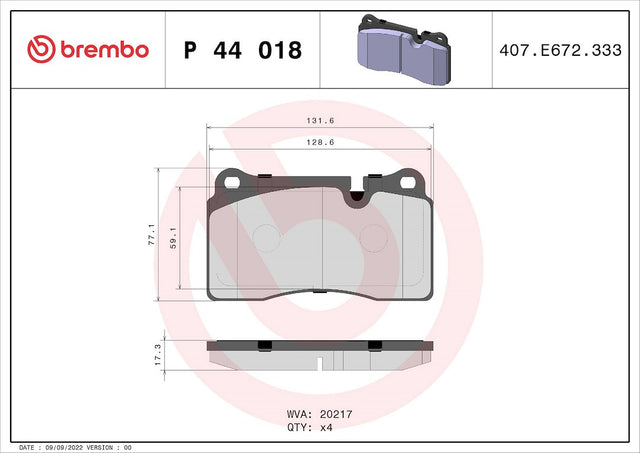Product of Brembo P44018 Brake Pad - Set Of 4 