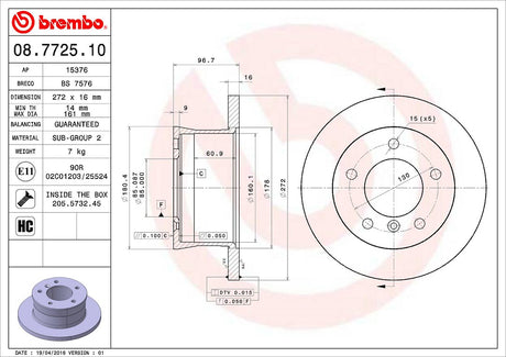 Product of Brembo 08772510C02 Solid 1 Piece Brake Rotor 