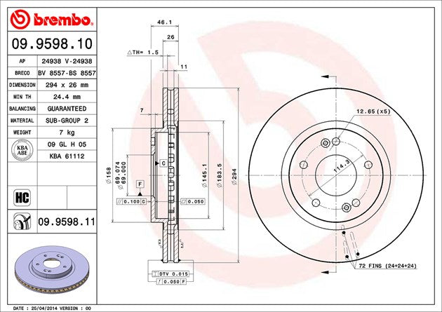 Product of Brembo 09959811C02 Vented 1 Piece Brake Rotor 