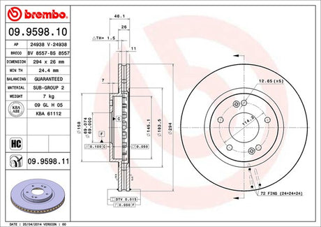 Product of Brembo 09959811C02 Vented 1 Piece Brake Rotor 