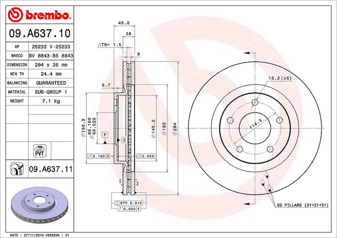 Product of Brembo 09A63711C02 Vented 1 Piece Brake Rotor 
