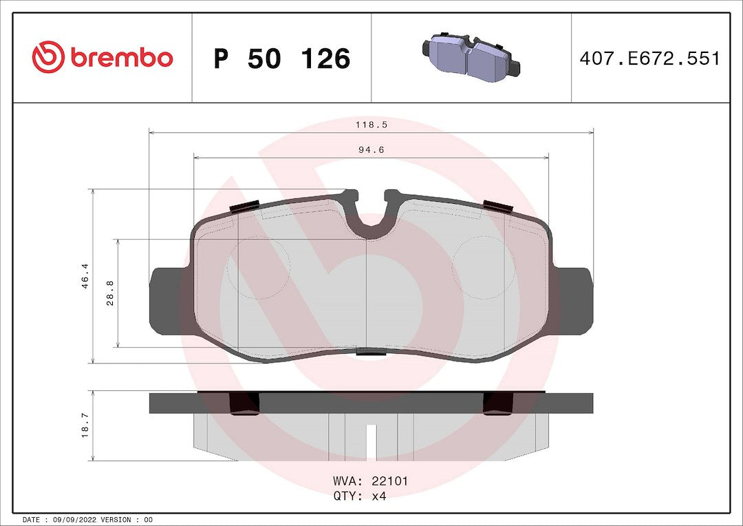 Product of Brembo P50126 Brake Pad - Set Of 4 