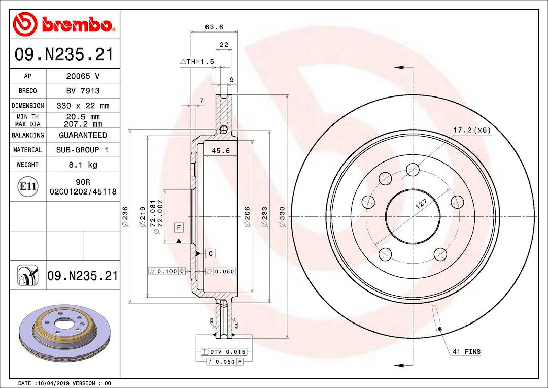 Product of Brembo 09N23521C02 Vented 1 Piece Brake Rotor 