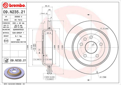 Product of Brembo 09N23521C02 Vented 1 Piece Brake Rotor 