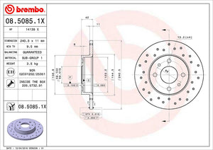 Product of Brembo 0850851XC02 Xtra Solid Cross Drilled 1 Piece Brake Rotor 