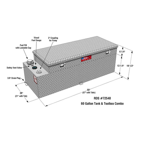 Product of RDS Tanks 72548 Diesel/ Gasoline Liquid Transfer Tank 60 Gallon Rectangular 