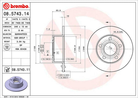 Product of Brembo 08574311C02 Solid 1 Piece Brake Rotor 