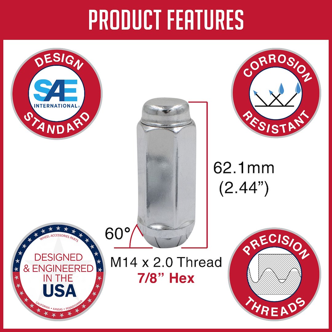 Product of Coyote Wheel Accessories 131173XL 60 Degree Conical Bulge 14x2.0 Lug Nut 