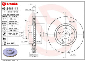 Product of Brembo 09948111C02 Vented 1 Piece Brake Rotor 
