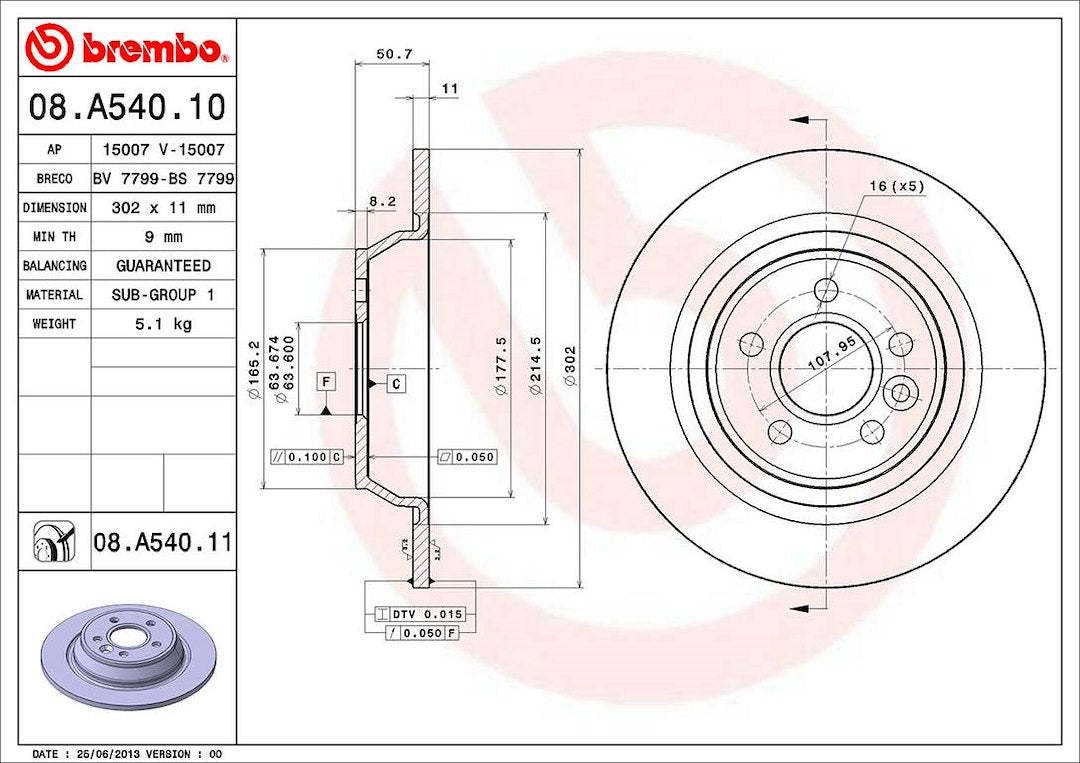 Product of Brembo 08A54011C02 Solid 1 Piece Brake Rotor 