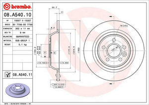 Product of Brembo 08A54011C02 Solid 1 Piece Brake Rotor 