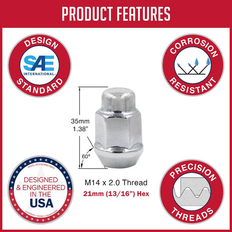 Product of Coyote Wheel Accessories 561173 60 Degree Conical Bulge 14x2.0 Lug Nut 