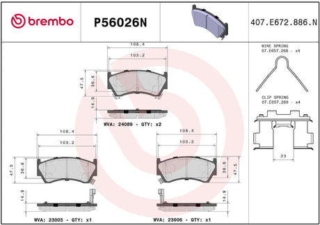 Brembo P56026n Brake Pad||p56026n_R.Jpg||86||brmp56026n||2091820