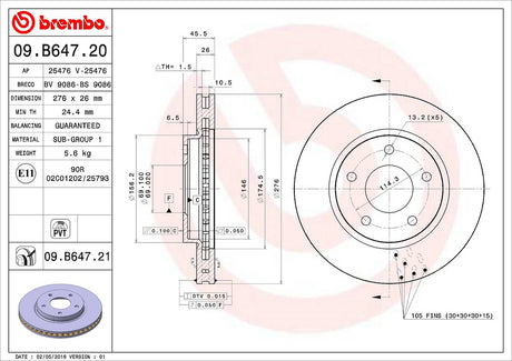 Product of Brembo 09B64721C02 Vented 1 Piece Brake Rotor 