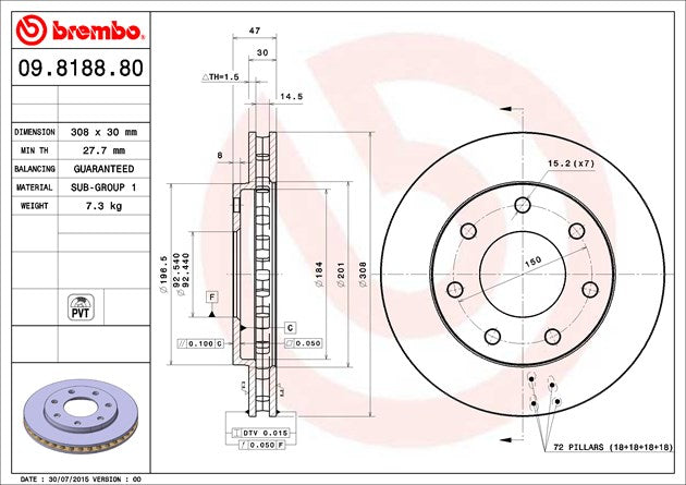 Product of Brembo 09818881C02 Vented 1 Piece Brake Rotor 