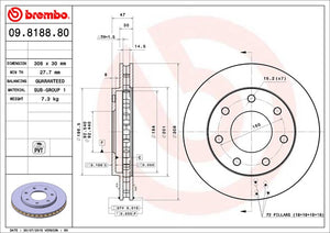 Product of Brembo 09818881C02 Vented 1 Piece Brake Rotor 