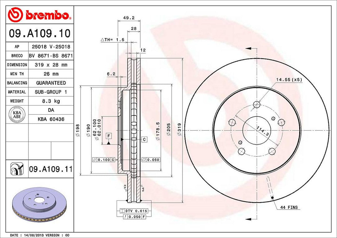 Product of Brembo 09A10911C02 Vented 1 Piece Brake Rotor 