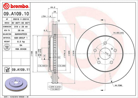 Product of Brembo 09A10911C02 Vented 1 Piece Brake Rotor 