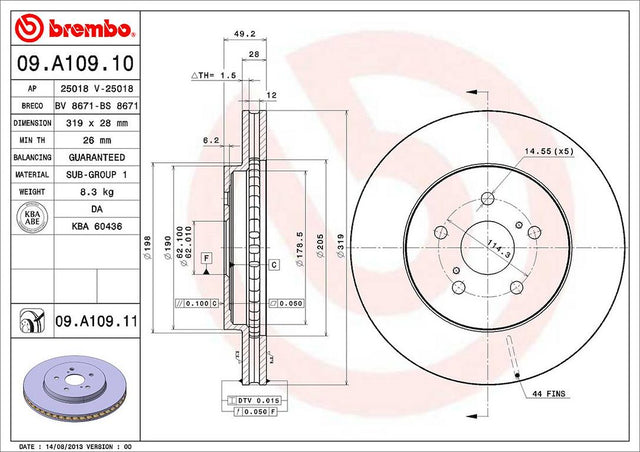 Product of Brembo 09A10911C02 Vented 1 Piece Brake Rotor 