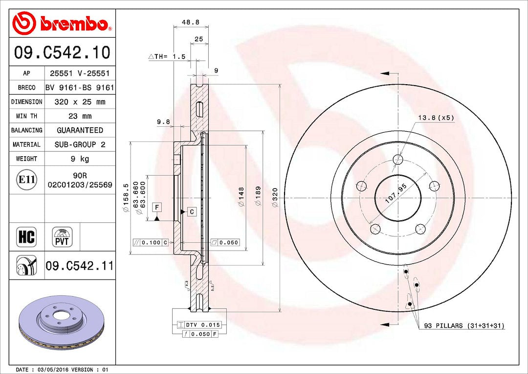 Brembo 09c54211c02 Brake Rotor||||87||brm09c54211||2008780