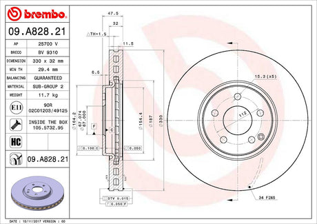 Product of Brembo 09A82821C02 Vented 1 Piece Brake Rotor 