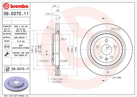Product of Brembo 09D27011C02 Vented 1 Piece Brake Rotor 