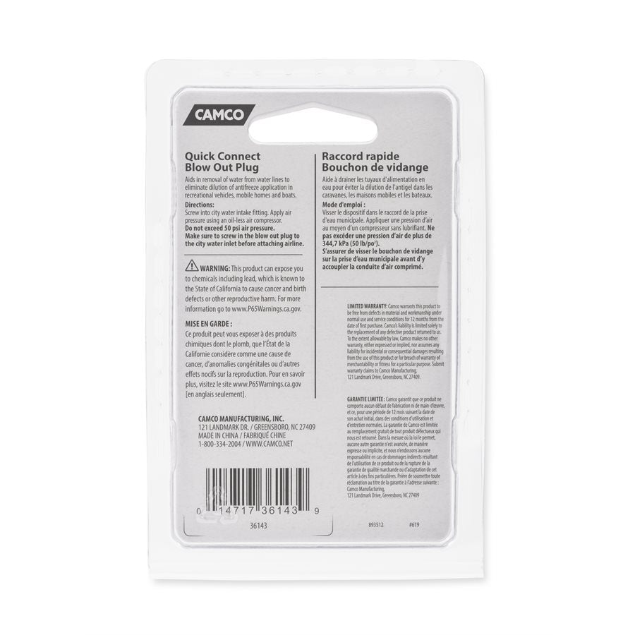 Product of Camco 36143 Water System Blow Out Plug