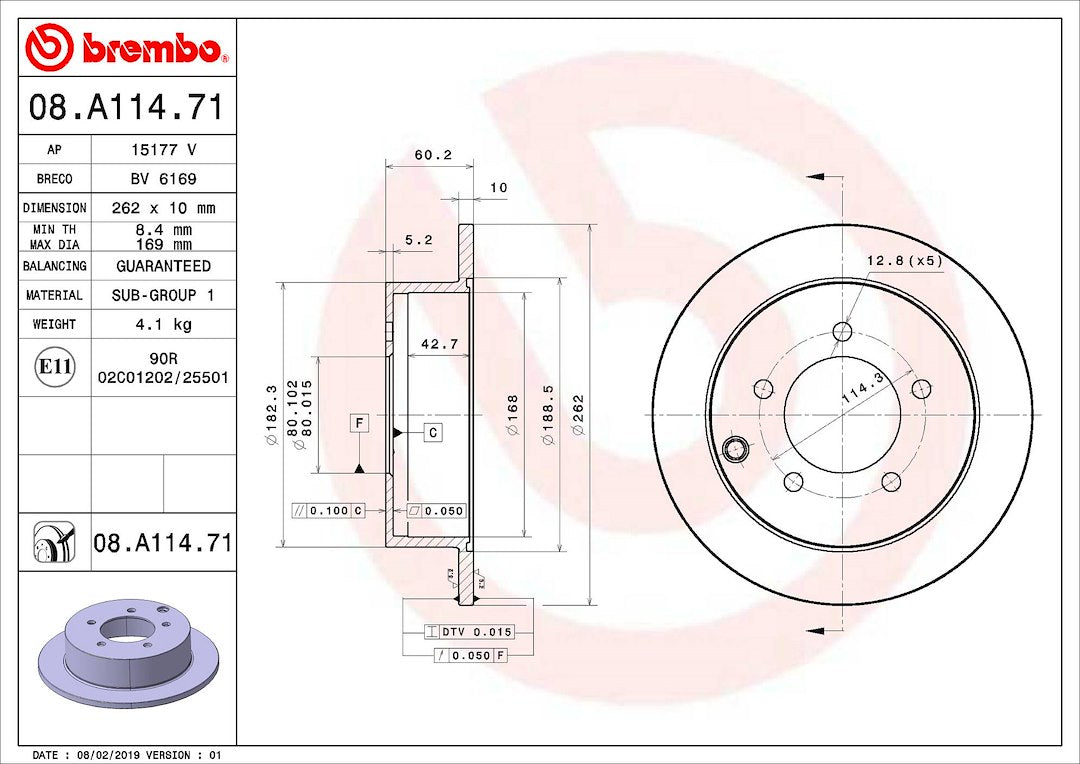 Product of Brembo 08A11471C02 Solid 1 Piece Brake Rotor 